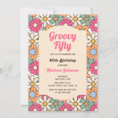 Invitation Retro Peach Floral Super 50e anniversaire (Devant)