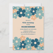 Invitation Retro Peach Green Boho Flower 40th Birthday (Devant)
