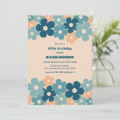 Invitation Retro Peach Green Boho Flower 40th Birthday (Debout devant)