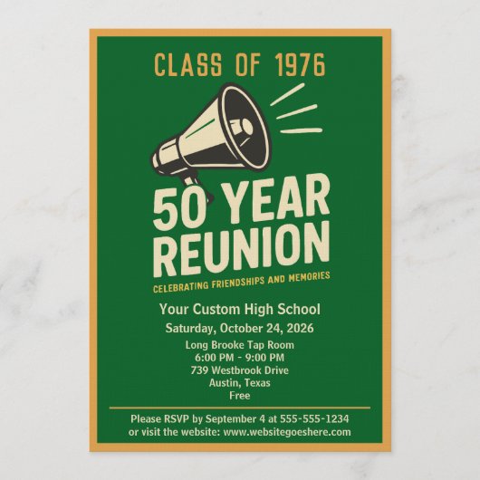 Invitation Retro Pep Rally Style 50 Year Class Reunion (Devant)