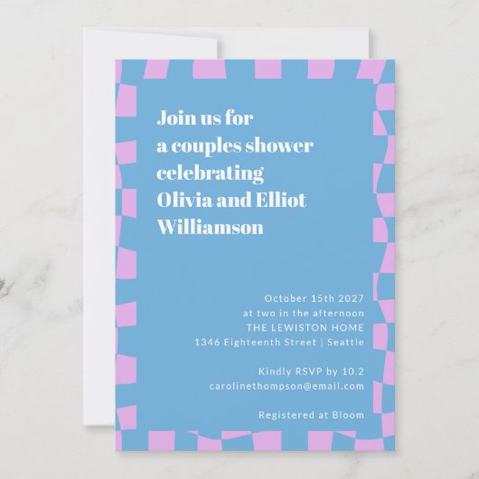 Invitation Retro Periwinkle Checkerboard Couples Couples Coup (Devant)