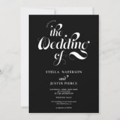 Invitation Retro photo blanc noir script mariage Qr code (Devant)
