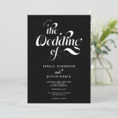 Invitation Retro photo blanc noir script mariage Qr code (Debout devant)