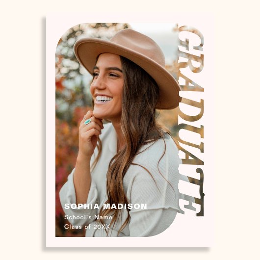 Invitation Retro Photo Graduation Minimalist Pink