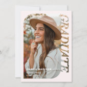 Invitation Retro Photo Graduation Minimalist Pink (Devant)