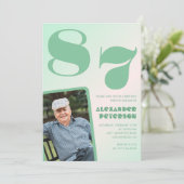 Invitation Retro Photo Green Gradient Man 87e anniversaire (Debout devant)