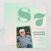 Invitation Retro Photo Green Gradient Man 87e anniversaire (Devant / Derrière)