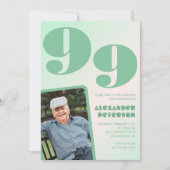 Invitation Retro Photo Green Gradient Man 99e anniversaire (Devant)