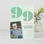 Invitation Retro Photo Green Gradient Man 99e anniversaire (Debout devant)