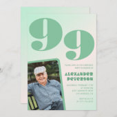 Invitation Retro Photo Green Gradient Man 99e anniversaire (Devant / Derrière)