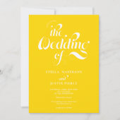 Invitation Retro photo jaune script mariage Qr code (Devant)