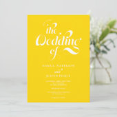 Invitation Retro photo jaune script mariage Qr code (Debout devant)