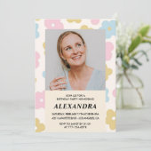 Invitation Retro Photo motif floral 56e anniversaire (Debout devant)