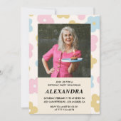 Invitation Retro Photo motif floral 74e anniversaire (Devant)