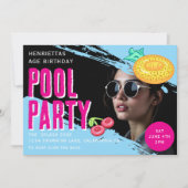 Invitation Retro photo Pool Party Birthday QR Code RSVP (Devant)