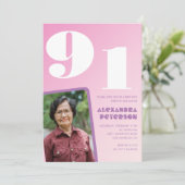 Invitation Retro Photo rose 91e anniversaire (Debout devant)