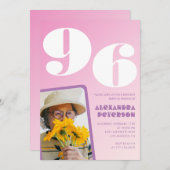 Invitation Retro Photo rose 96e anniversaire (Devant / Derrière)