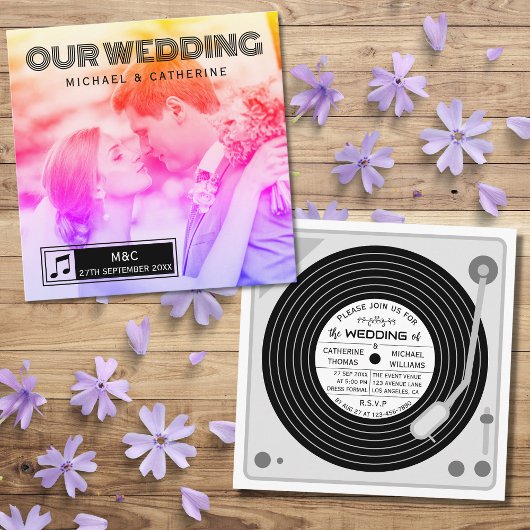 Invitation Retro Photo Vinyl Record Music Player Mariage