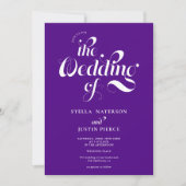 Invitation Retro photo violet script mariage Qr code (Devant)