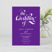 Invitation Retro photo violet script mariage Qr code (Debout devant)