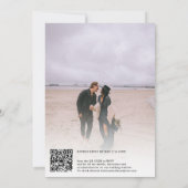 Invitation Retro photo violet script mariage Qr code (Dos)