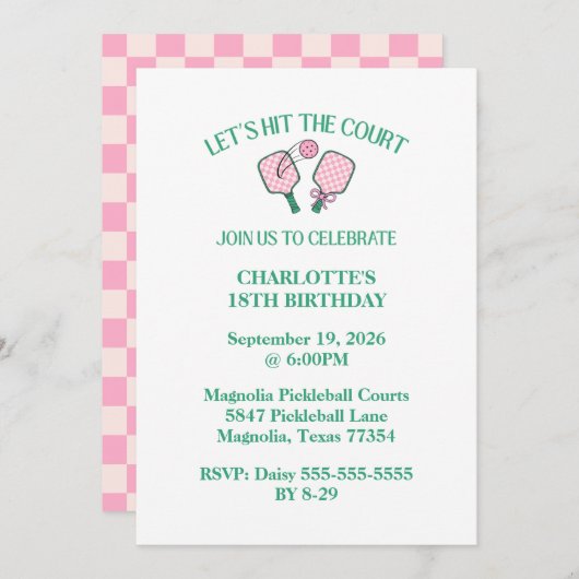 Invitation Retro Pickleball Frappons à la Cour Anniversaire (Devant / Derrière)