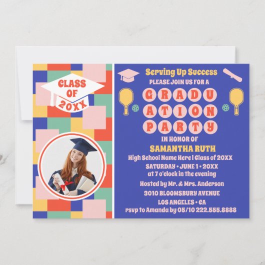 Invitation Retro Pickleball Graduation Party Photo (Devant)