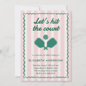 Invitation Retro Pickleball rose Élégante fête d'anniversaire (Devant)