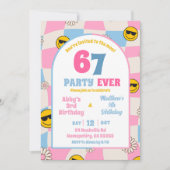 Invitation retro pink and blue checkered 67 joint birthday (Devant)