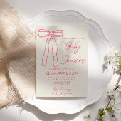 Invitation Retro Pink Bow Main dessinée Écrit Bébé Fille Douc