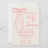 Invitation Retro Pink Bow Main dessinée Écrit Bébé Fille Douc (Devant)