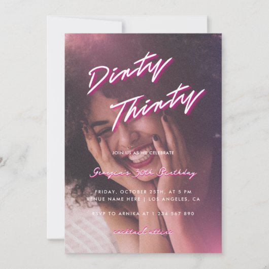 Invitation Retro Pink Dirty Trente Photo 30e fête d'anniversa (Devant)
