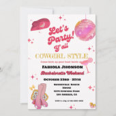 Invitation Retro Pink Disco Cowgirl Western Bachelorette (Devant)