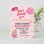Invitation Retro Pink Disco Cowgirl Western Bachelorette (Debout devant)