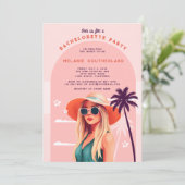 Invitation Retro Pink Girly Beach Bachelorette Party (Debout devant)