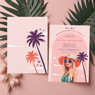 Invitation Retro Pink Girly Beach Bachelorette Party