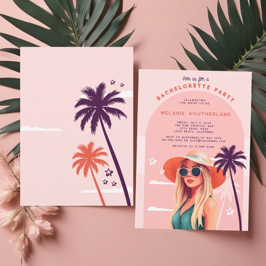 Invitation Retro Pink Girly Beach Bachelorette Party