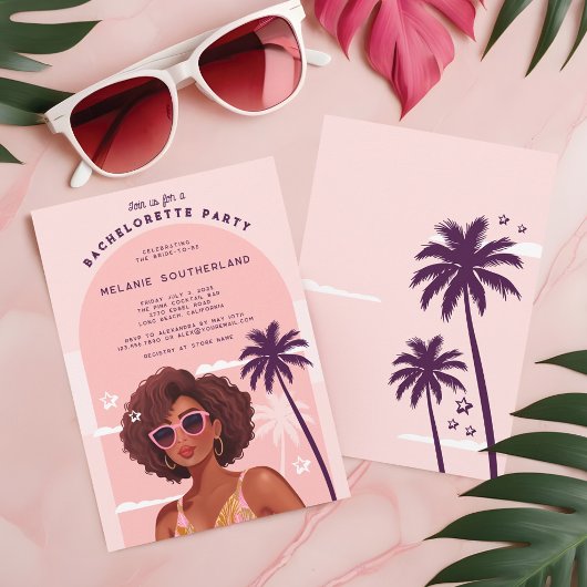 Invitation Retro Pink Girly Beach Bachelorette Party