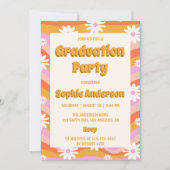 Invitation Retro Pink Groovy Daisy Floral Graduation Party  (Devant)