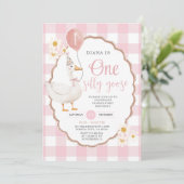 Invitation Retro Pink One Silly Goose 1er anniversaire (Debout devant)