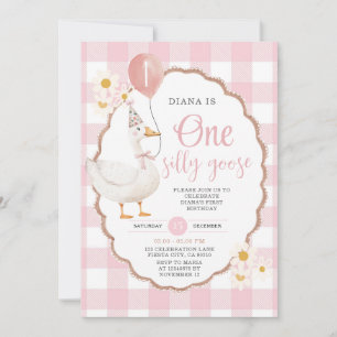 Invitation Retro Pink One Silly Goose 1er anniversaire