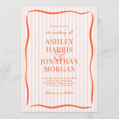 Invitation Retro Pink & Orange Striped Wedding (Devant)
