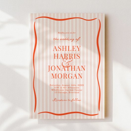Invitation Retro Pink & Orange Striped Wedding