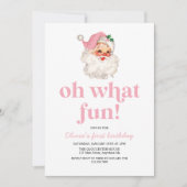 Invitation Retro Pink Père Noël oh quel plaisir anniversaire (Devant)
