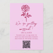 Invitation Retro Pink Raspberry QR Code Drawn Floral Wedding (Dos)