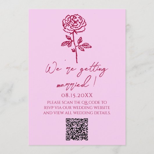 Invitation Retro Pink Raspberry QR Code Drawn Floral Wedding (Dos)