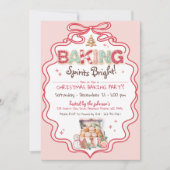 Invitation Retro Pink & Red Bow Noël Cookie Party (Devant)