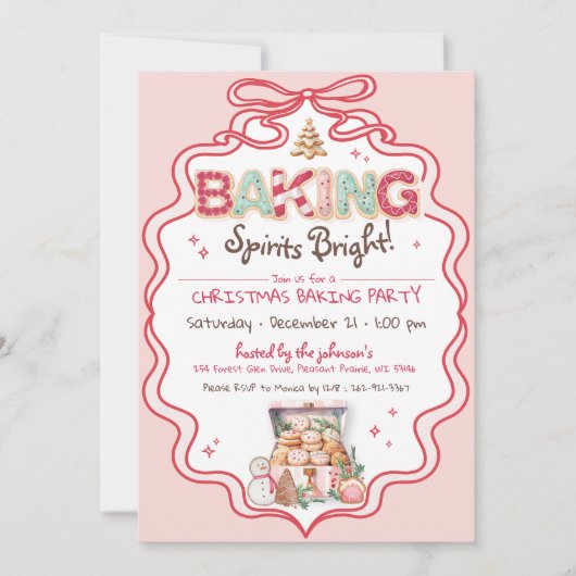 Invitation Retro Pink & Red Bow Noël Cookie Party (Devant)
