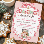 Invitation Retro Pink & Red Bow Noël Cookie Party