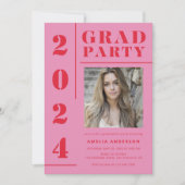 Invitation Retro Pink Red Typography Photo Graduation Party (Devant)